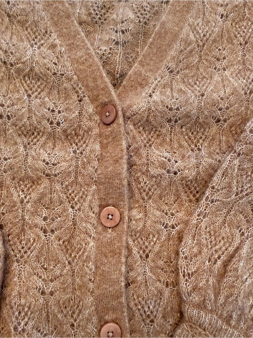 Sézane Open-Knit V-Neck Cardigan - Camel Brown - Picture 2 of 4